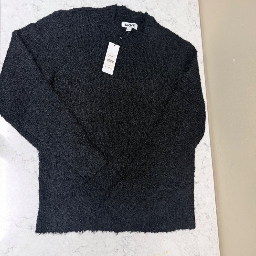 DKNY Womens Black Boucle Knit Crewneck Sweater Pullover DK35SR2389 Size M NWT